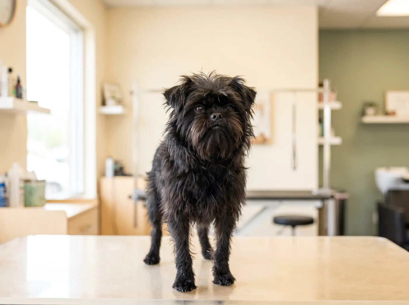 An Affenpinscher, a harsh shaggy jacket and a monkey face