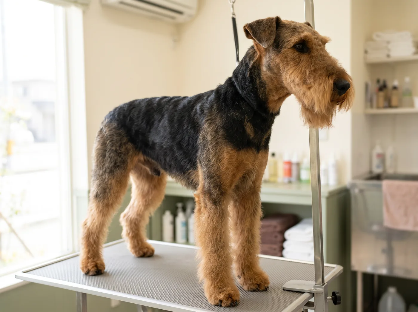 An Airedale Terrier, the largest terrier and a full hand stripping job