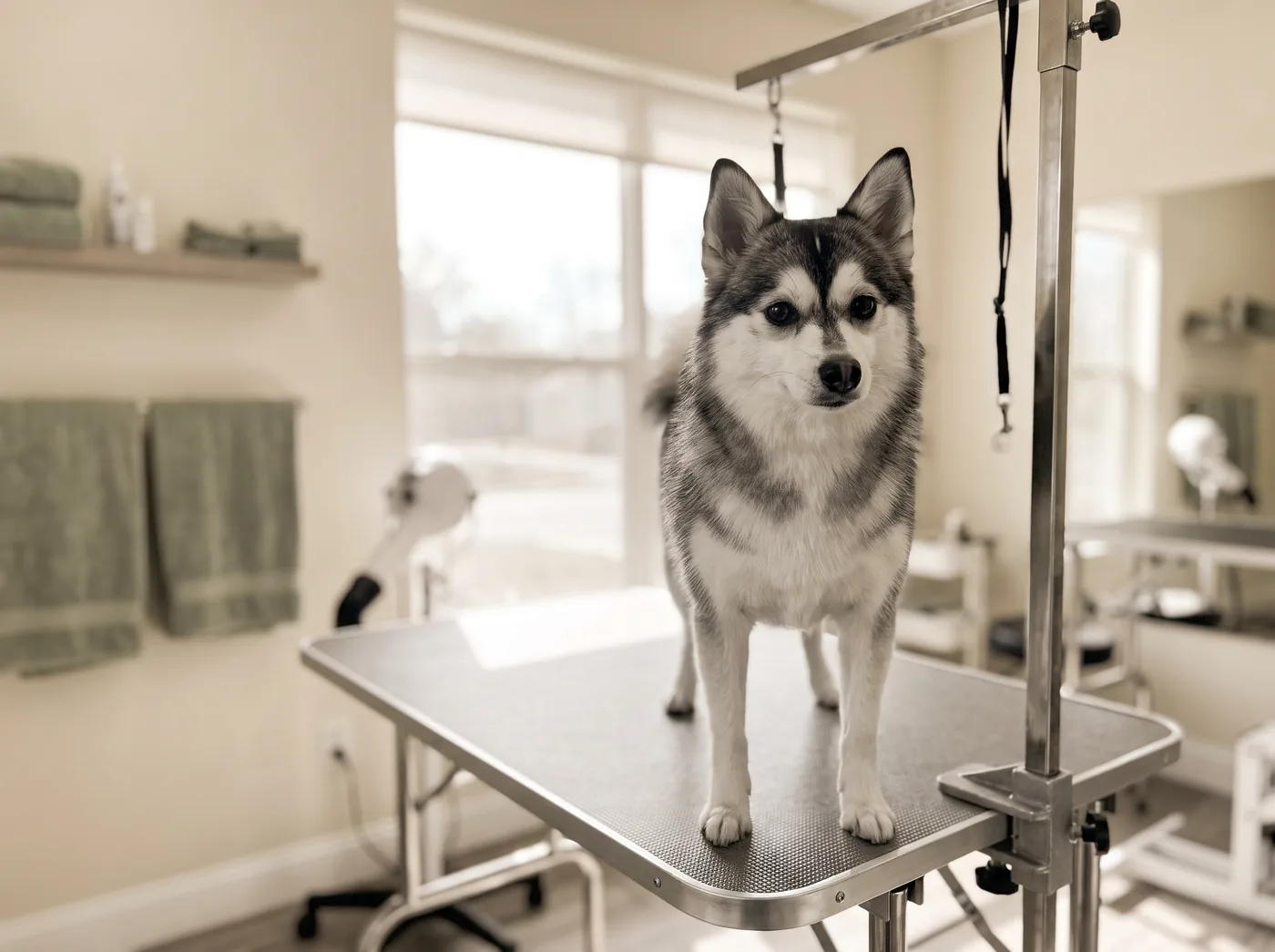 An Alaskan Klee Kai, a full husky coat on a much smaller dog