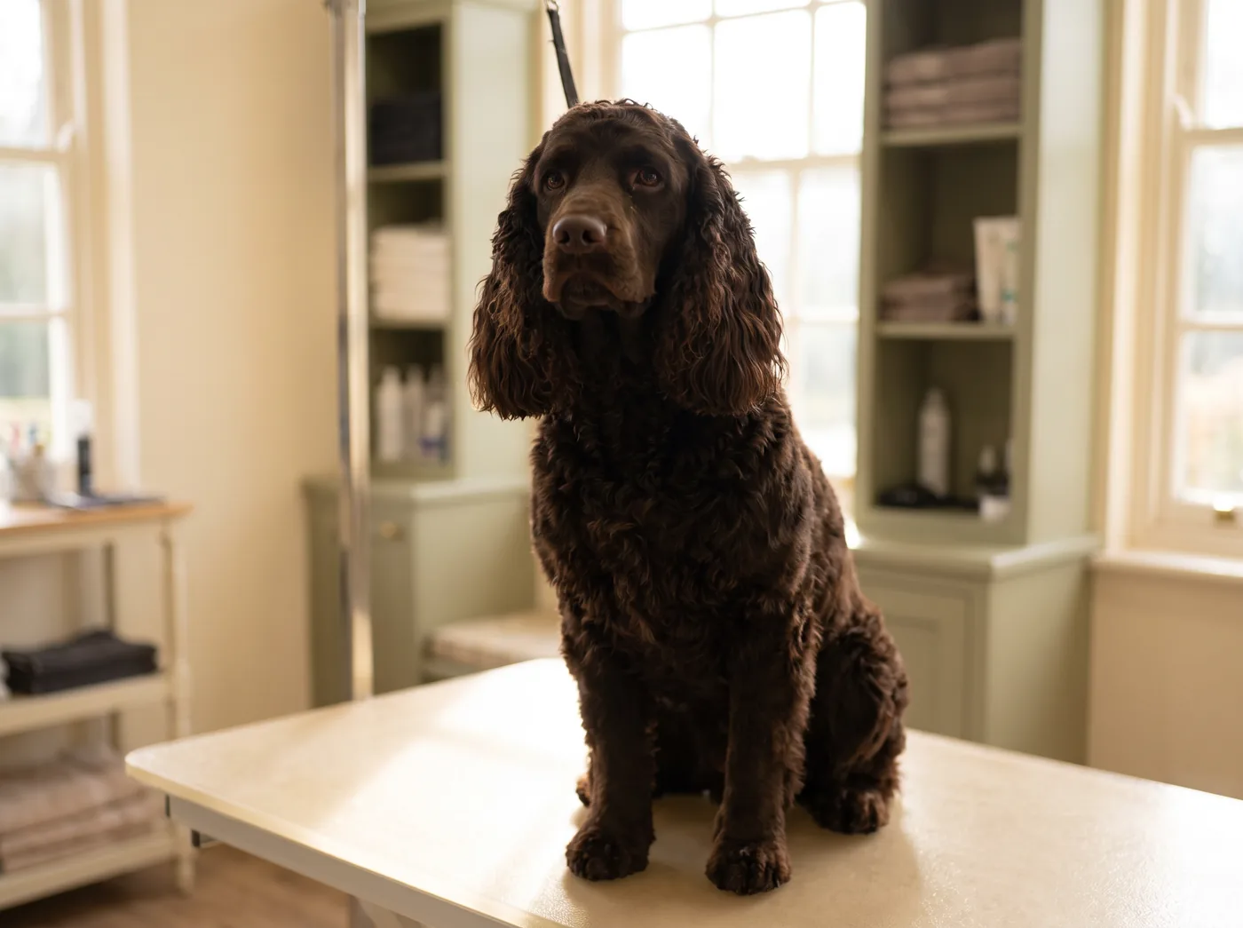 An American Water Spaniel, a waved oily coat built to shed water