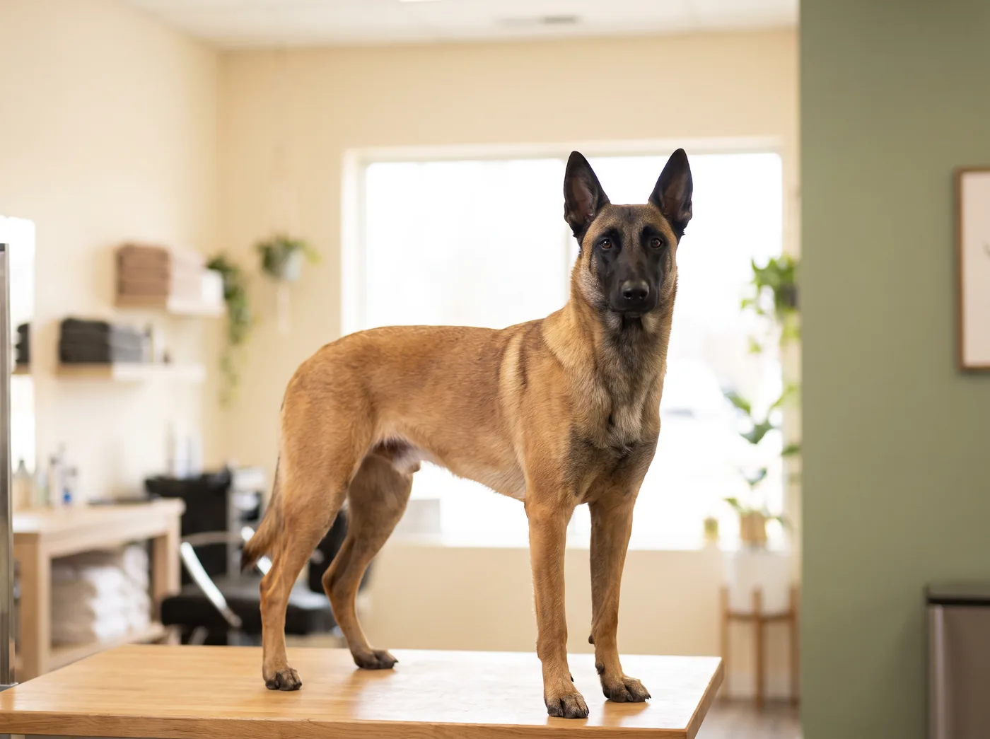 A Belgian Malinois, a short double coat that sheds like a much longer one