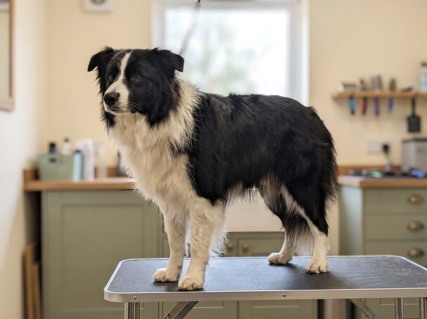 A Border Collie, a working double coat that is never clipped