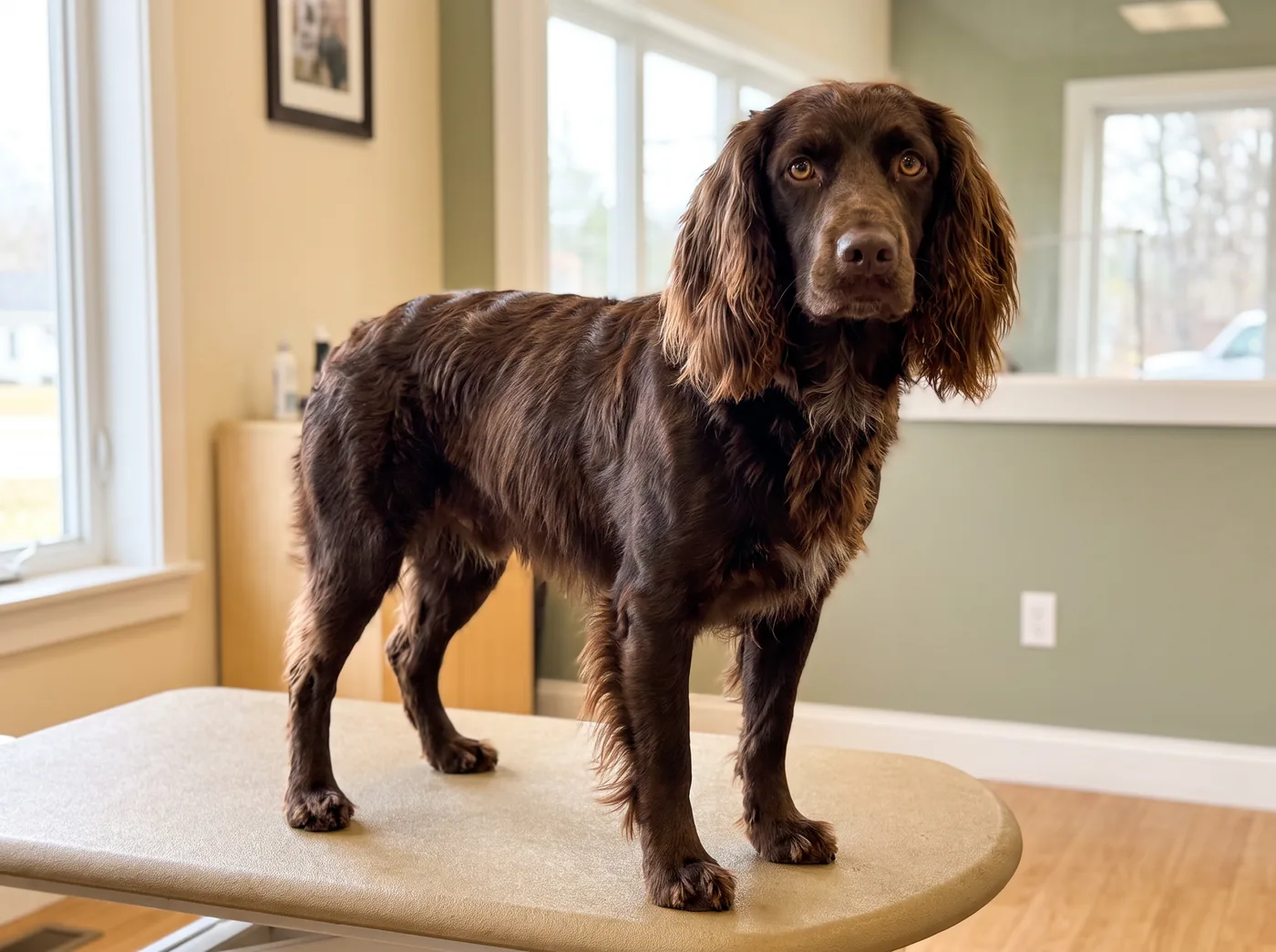 A Boykin Spaniel, a compact brown working spaniel with waterproof coat