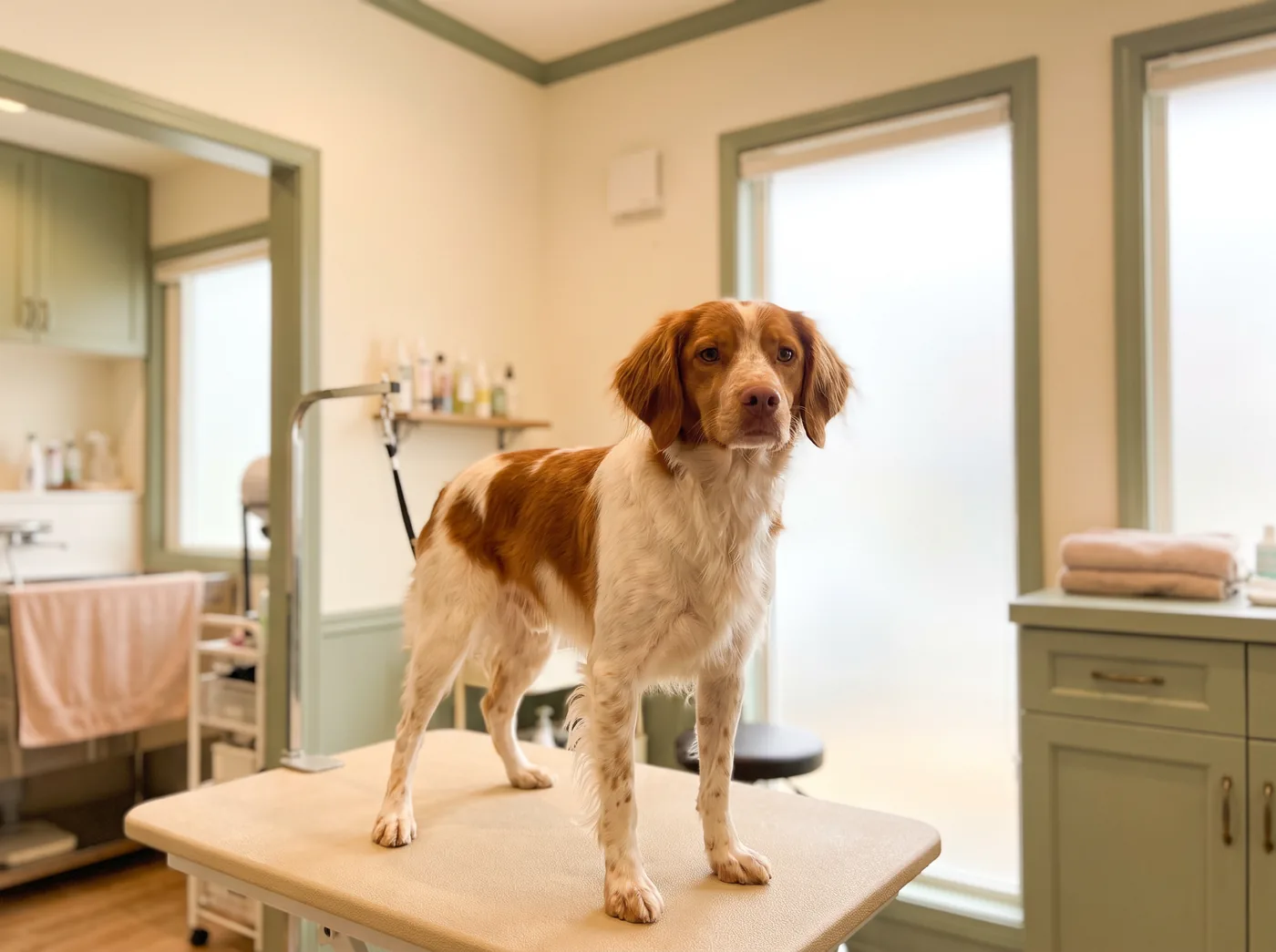 A Brittany, a sporting coat with far less feathering than a setter