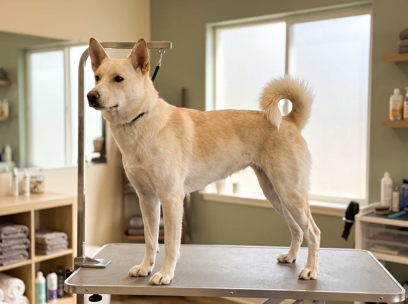 A Canaan Dog, a natural landrace with a short easy double coat