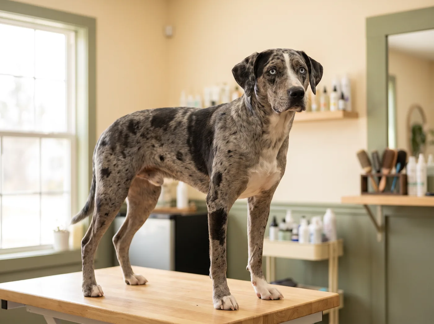 A Catahoula Leopard Dog, a merle coat with a real deafness question
