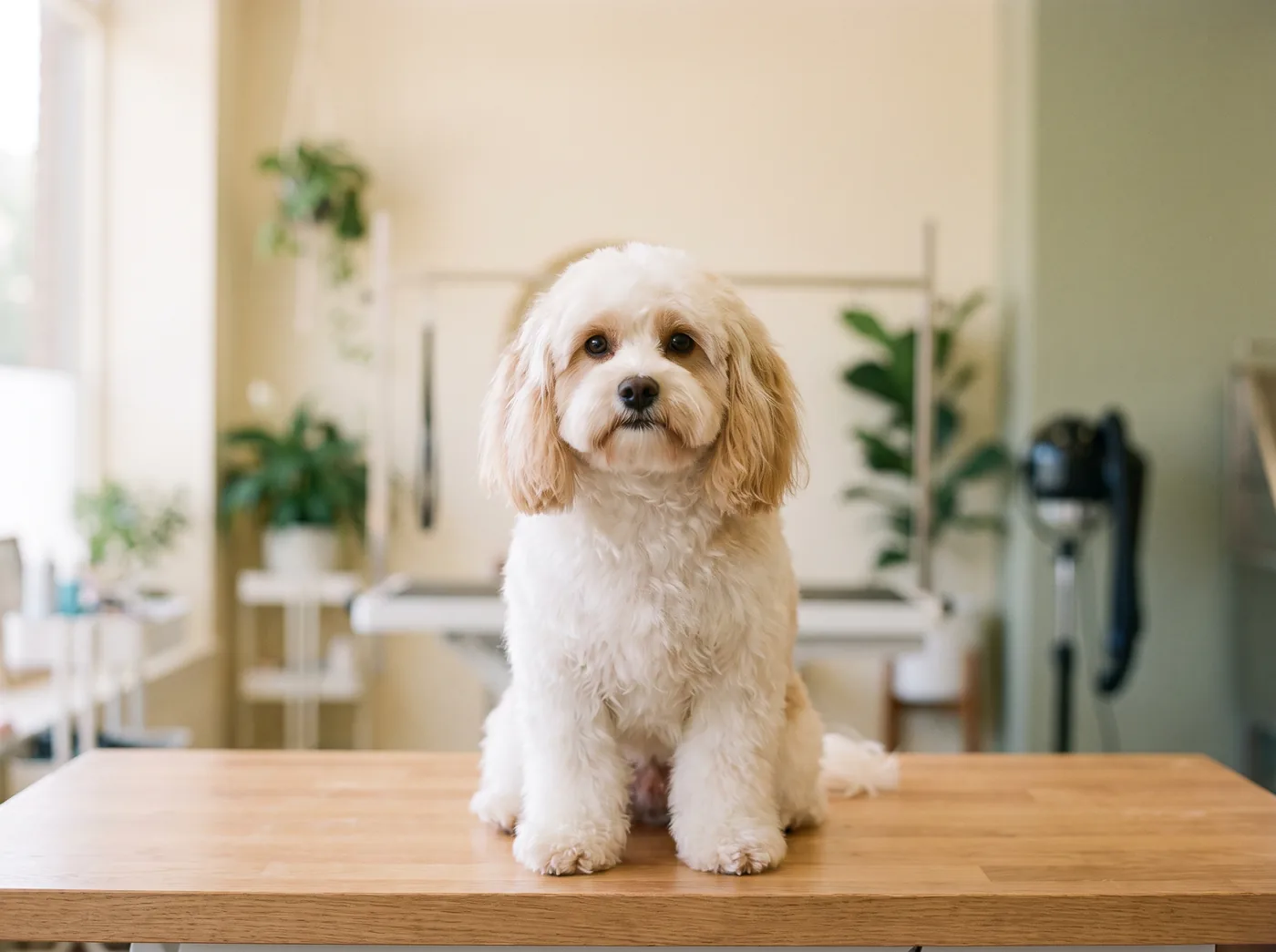 A Cavachon in a full soft wavy coat