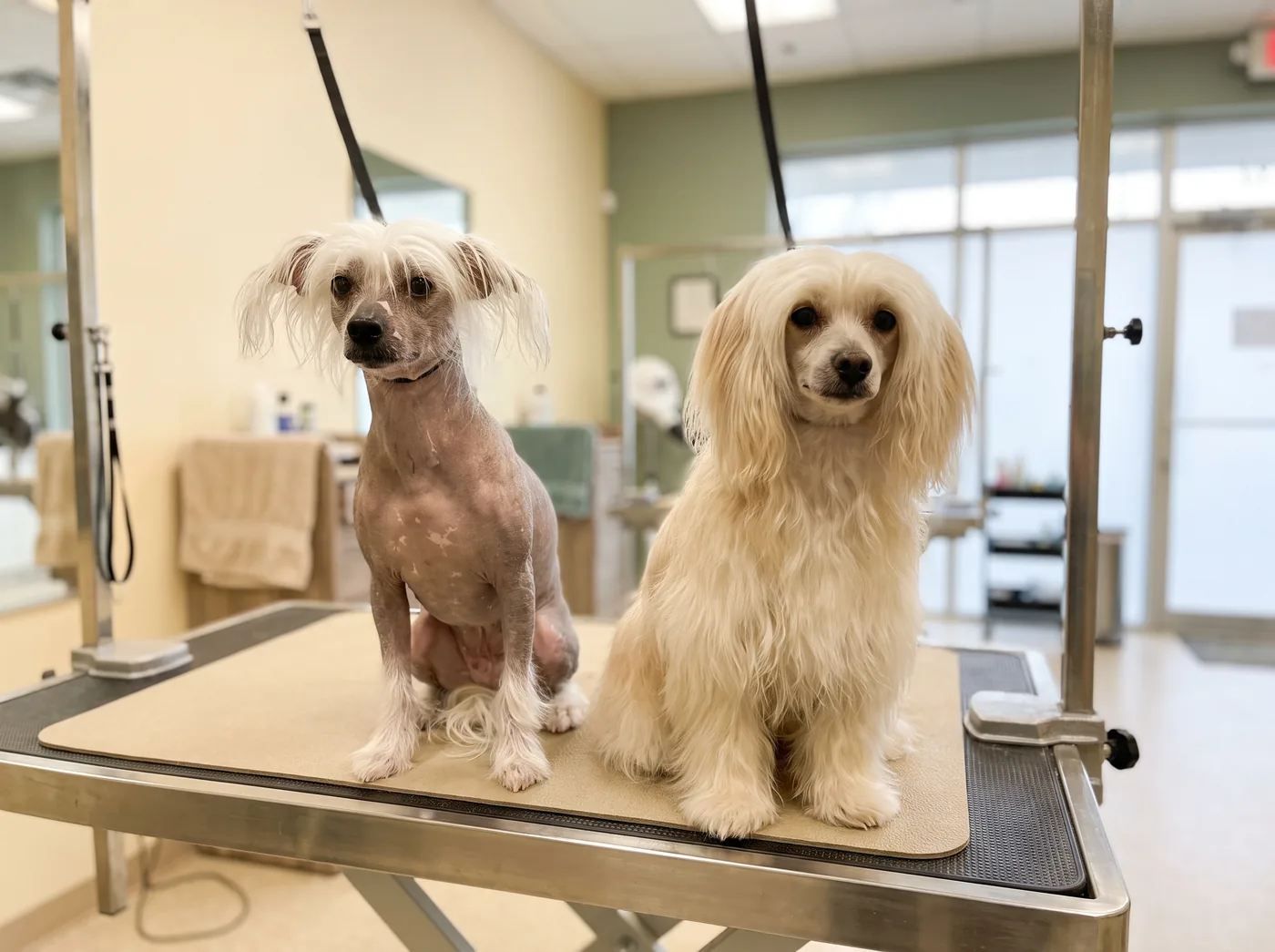 A Chinese Crested in both varieties: hairless and powderpuff