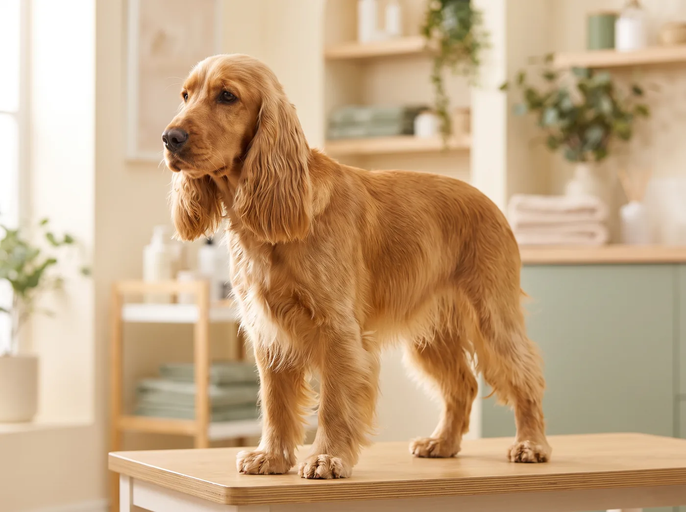 An English Cocker Spaniel, longer in the muzzle and lighter in coat