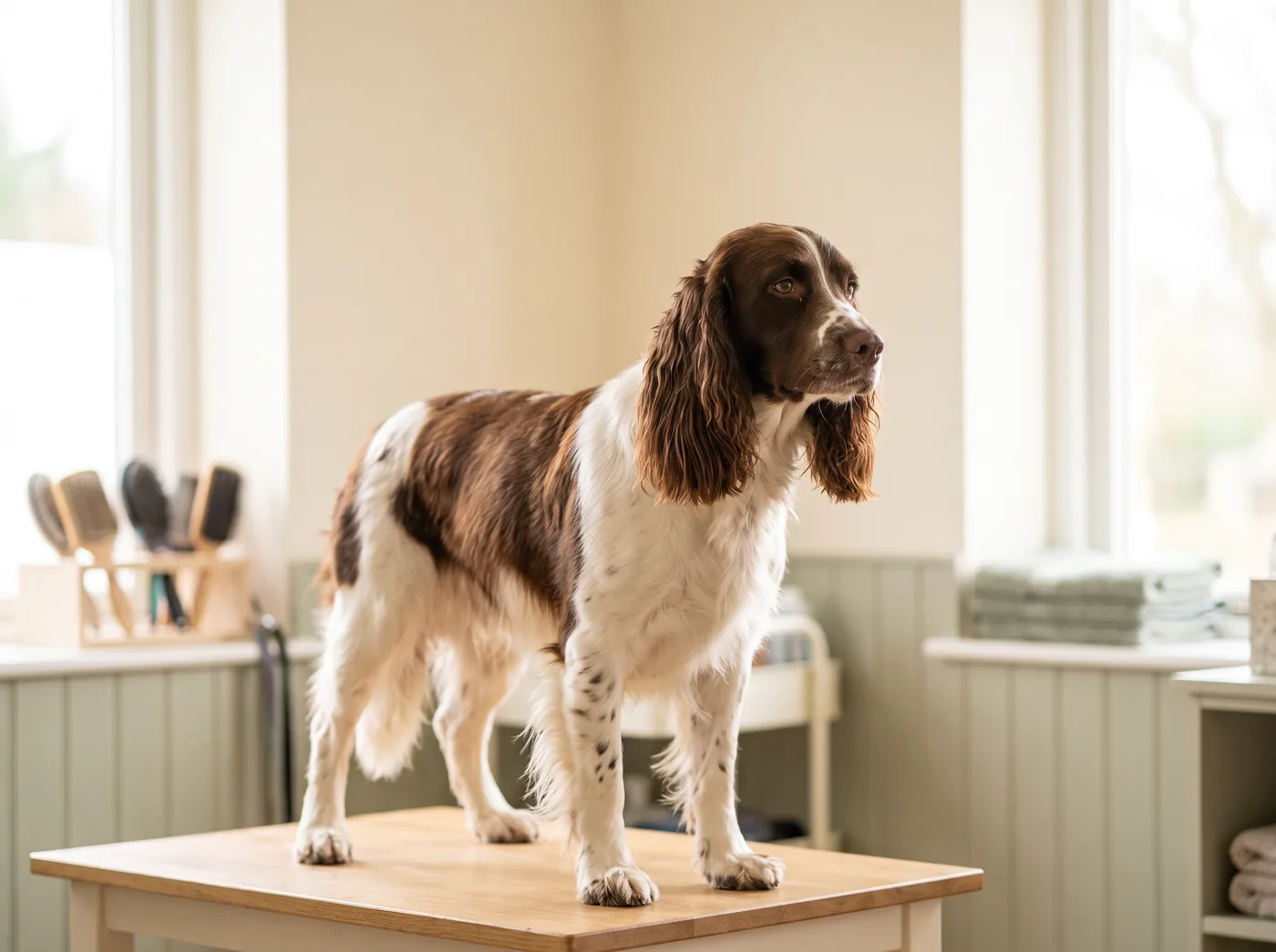An English Springer Spaniel showing the heavy ear and leg feathering