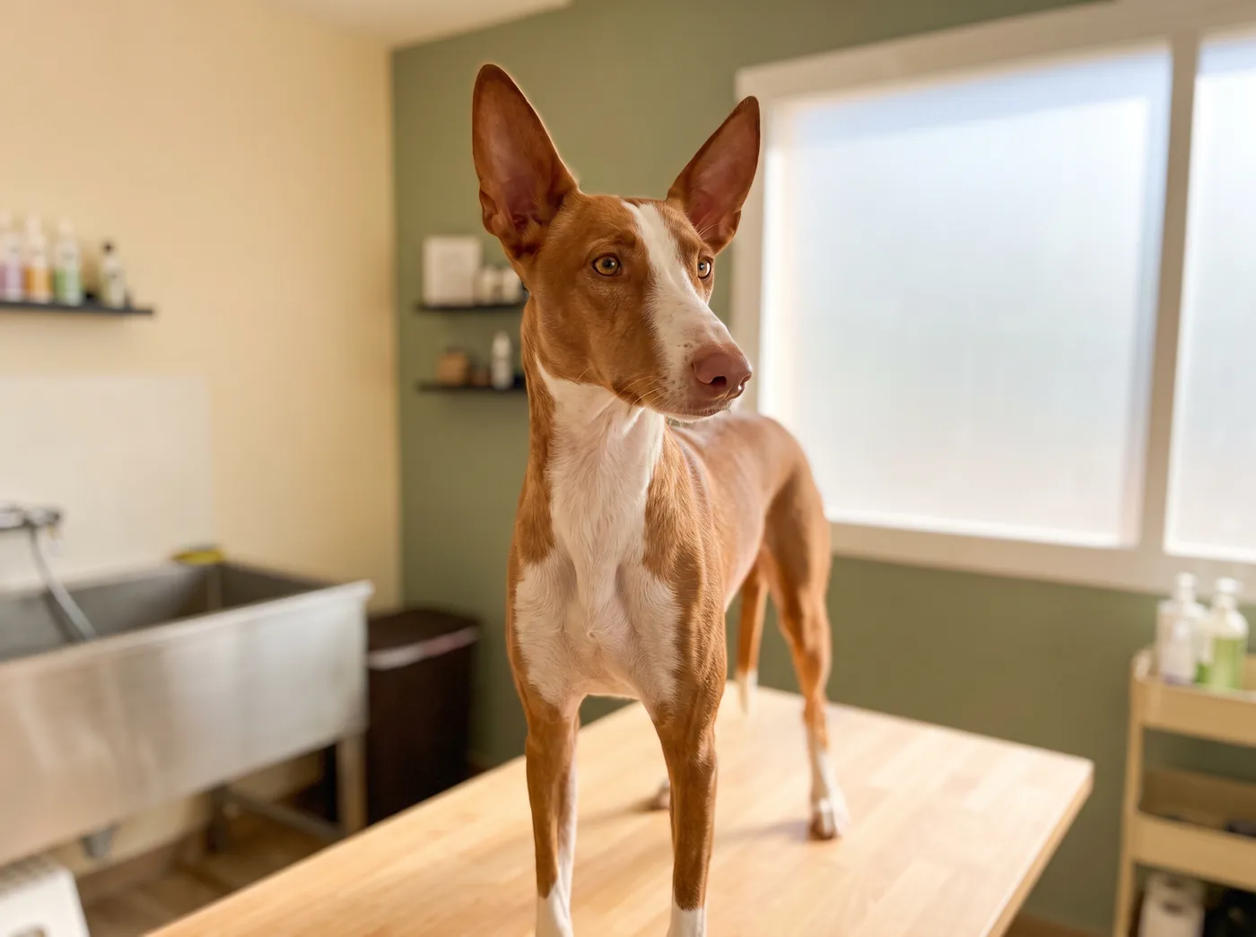 An Ibizan Hound, in smooth and wire coats from the same litters