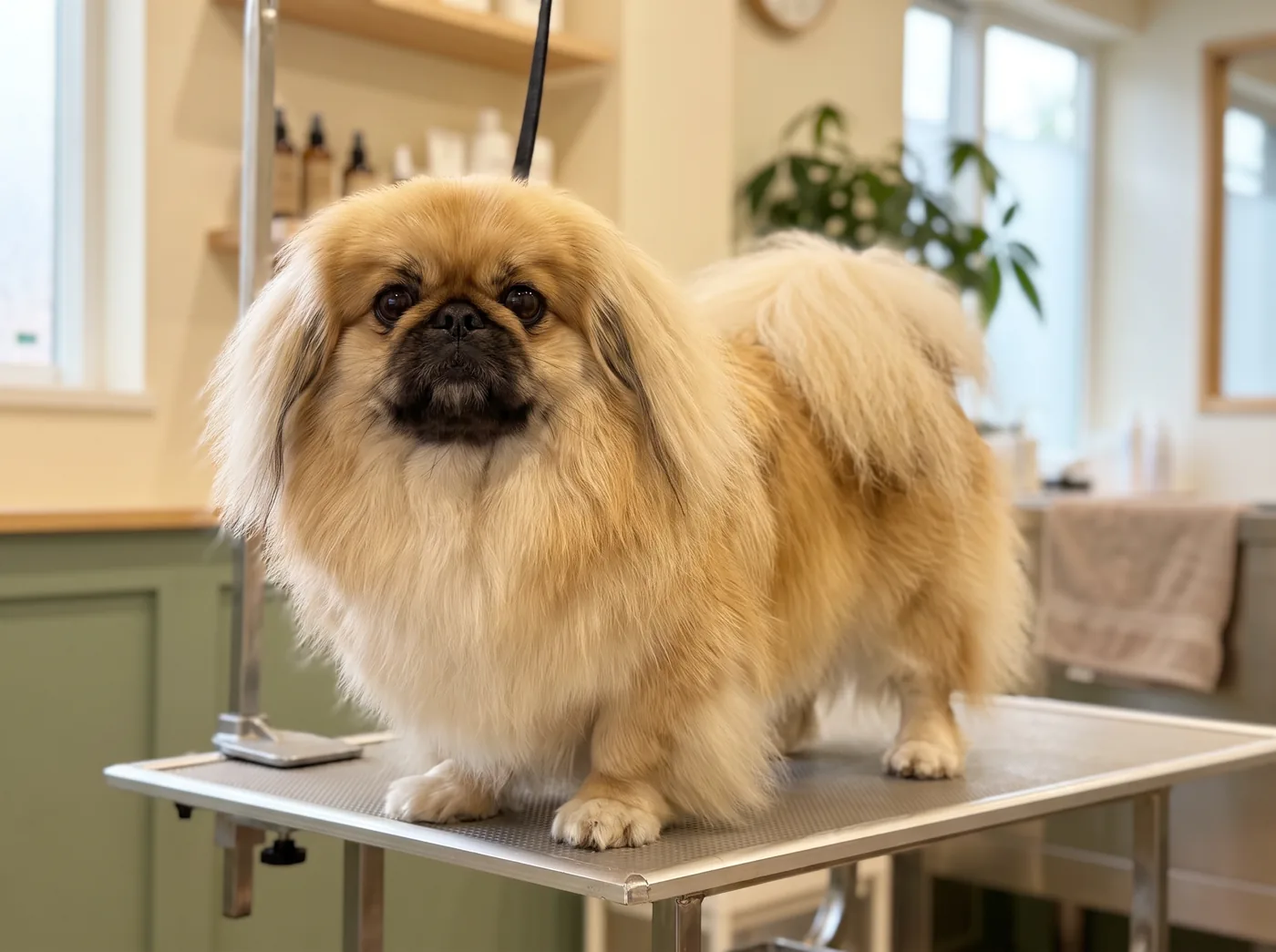A Pekingese, a flat face under one of the heaviest coats in the toy group
