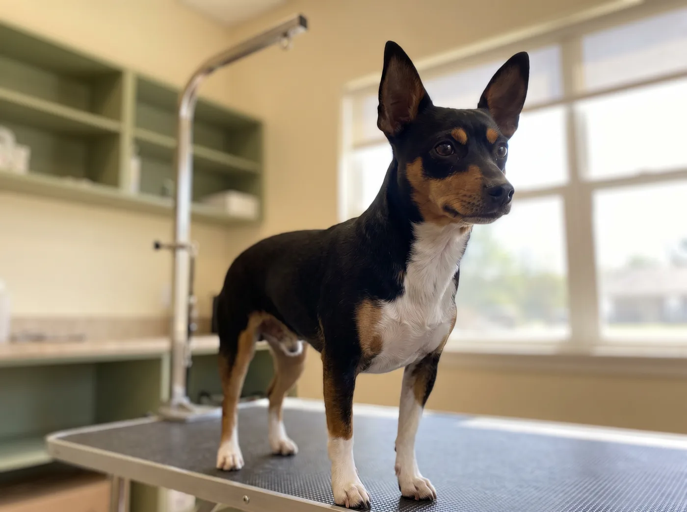 A Rat Terrier, the smooth coated breed the hairless one came from