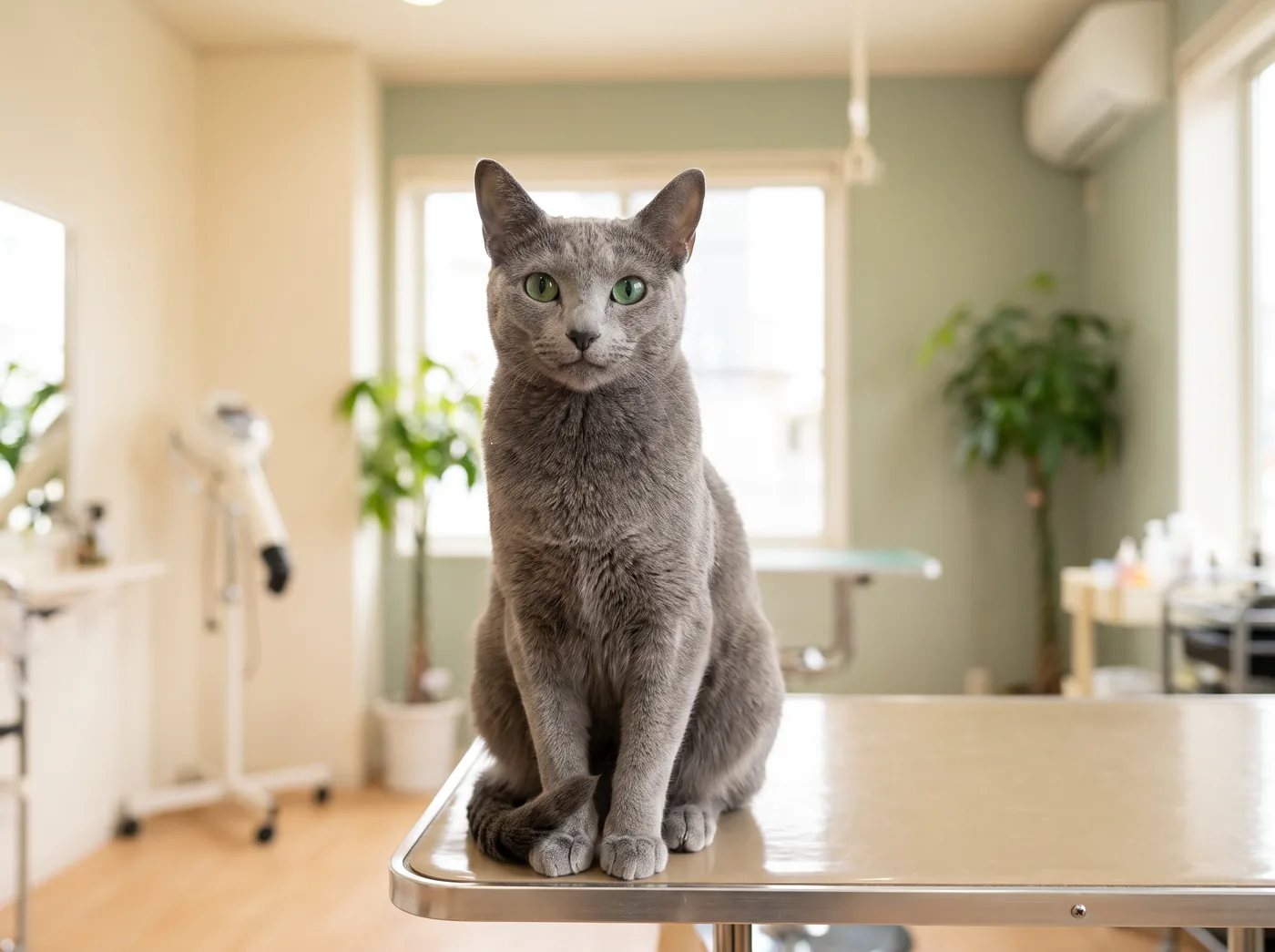 A Russian Blue, a short coat dense enough to stand away from the body