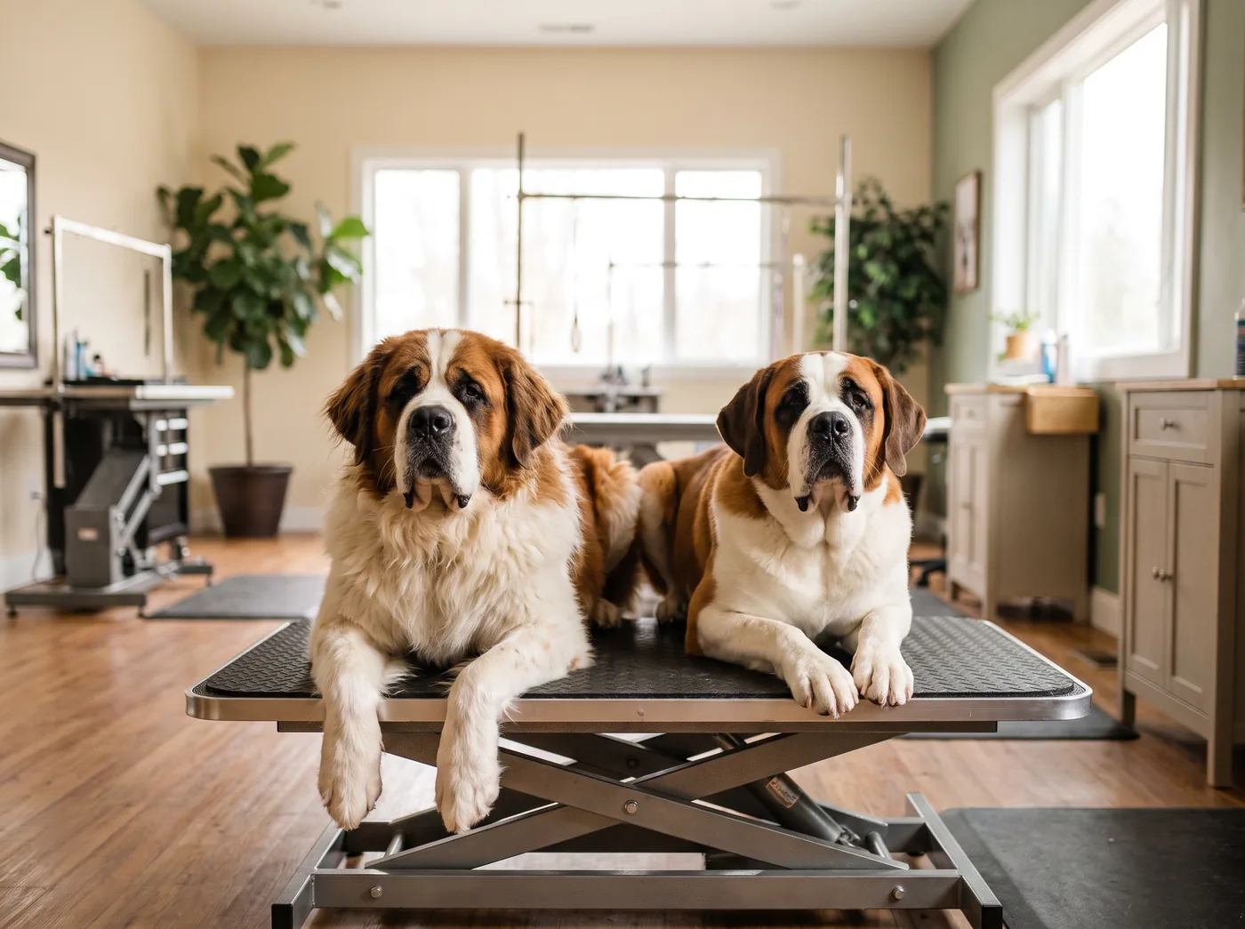 A Saint Bernard in both of its coats: rough and smooth