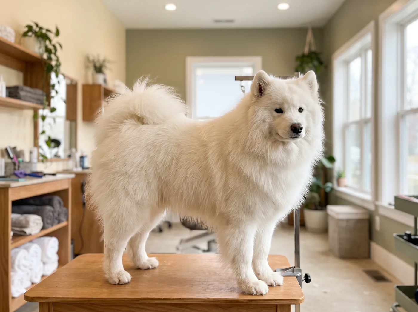 A Samoyed, the whitest and heaviest double coat in the working group