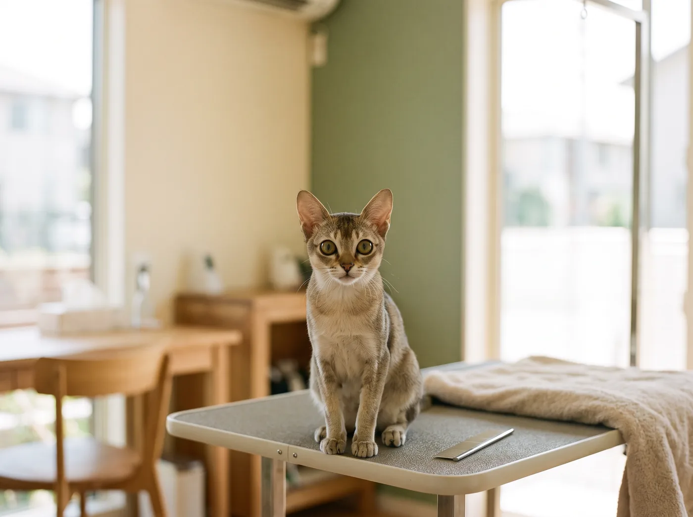 A Singapura, the smallest cat breed and one of the easiest coats