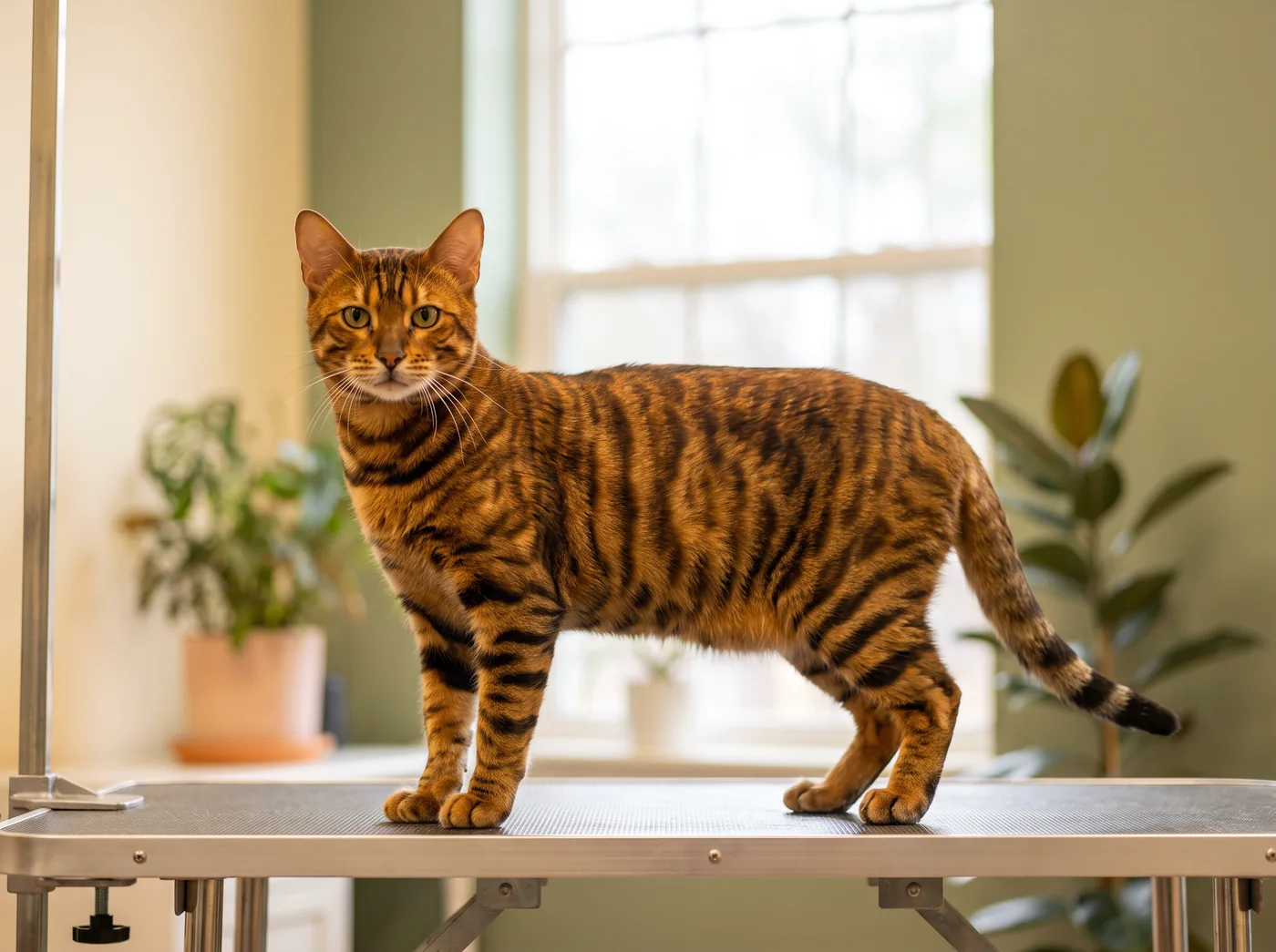 A Toyger, a short easy coat bred to look like a tiger