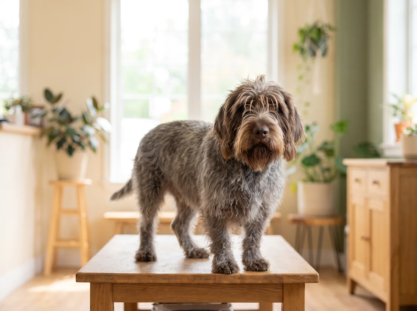 A Wirehaired Pointing Griffon, a harsh gundog jacket that is plucked