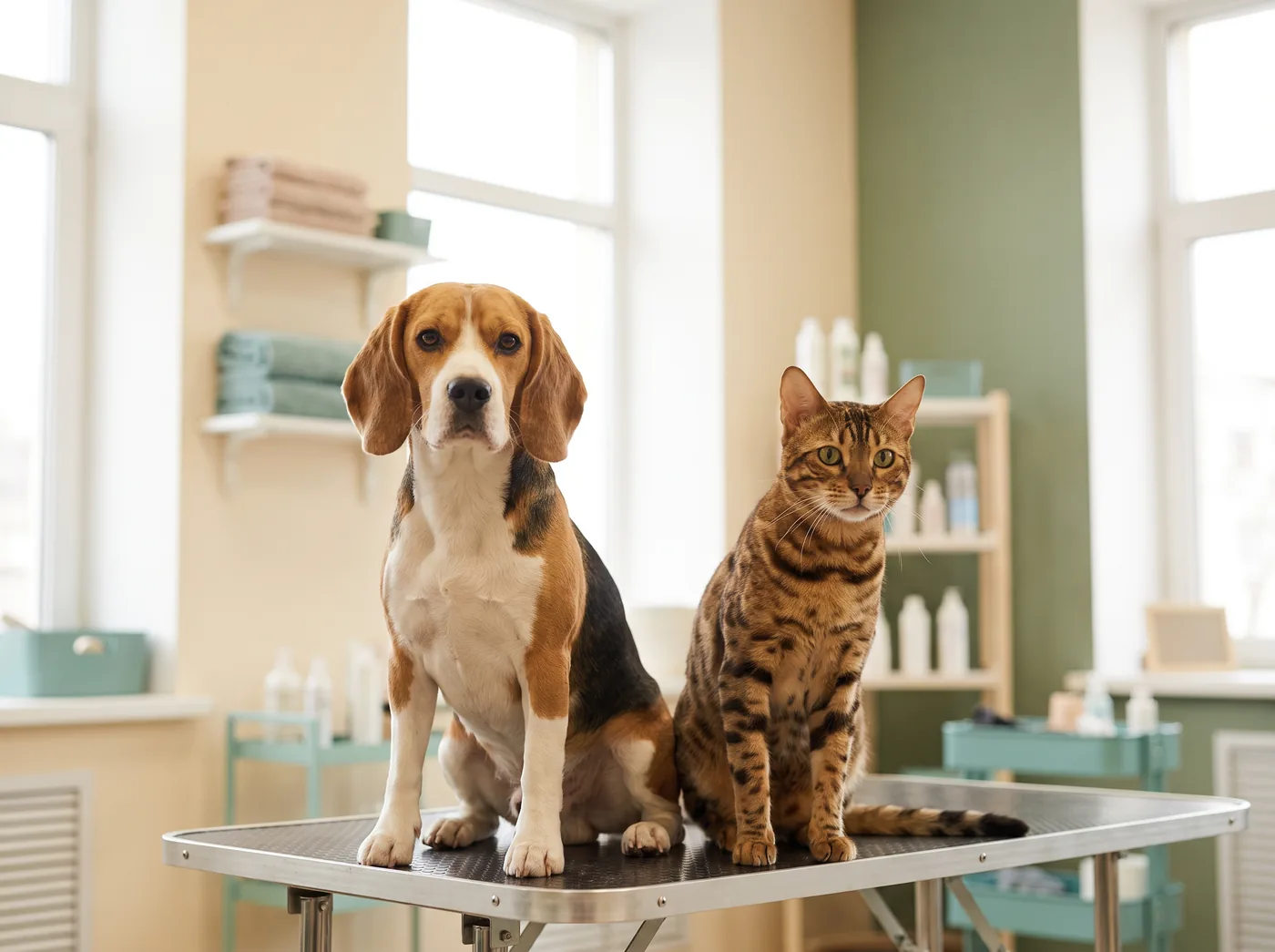 A Beagle and a Bengal, short flat coats where shedding is the issue and matting never is