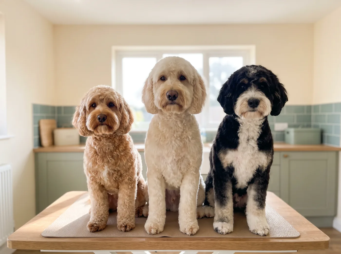 A Goldendoodle, a Cockapoo and a Bernedoodle, the highest maintenance coats in grooming