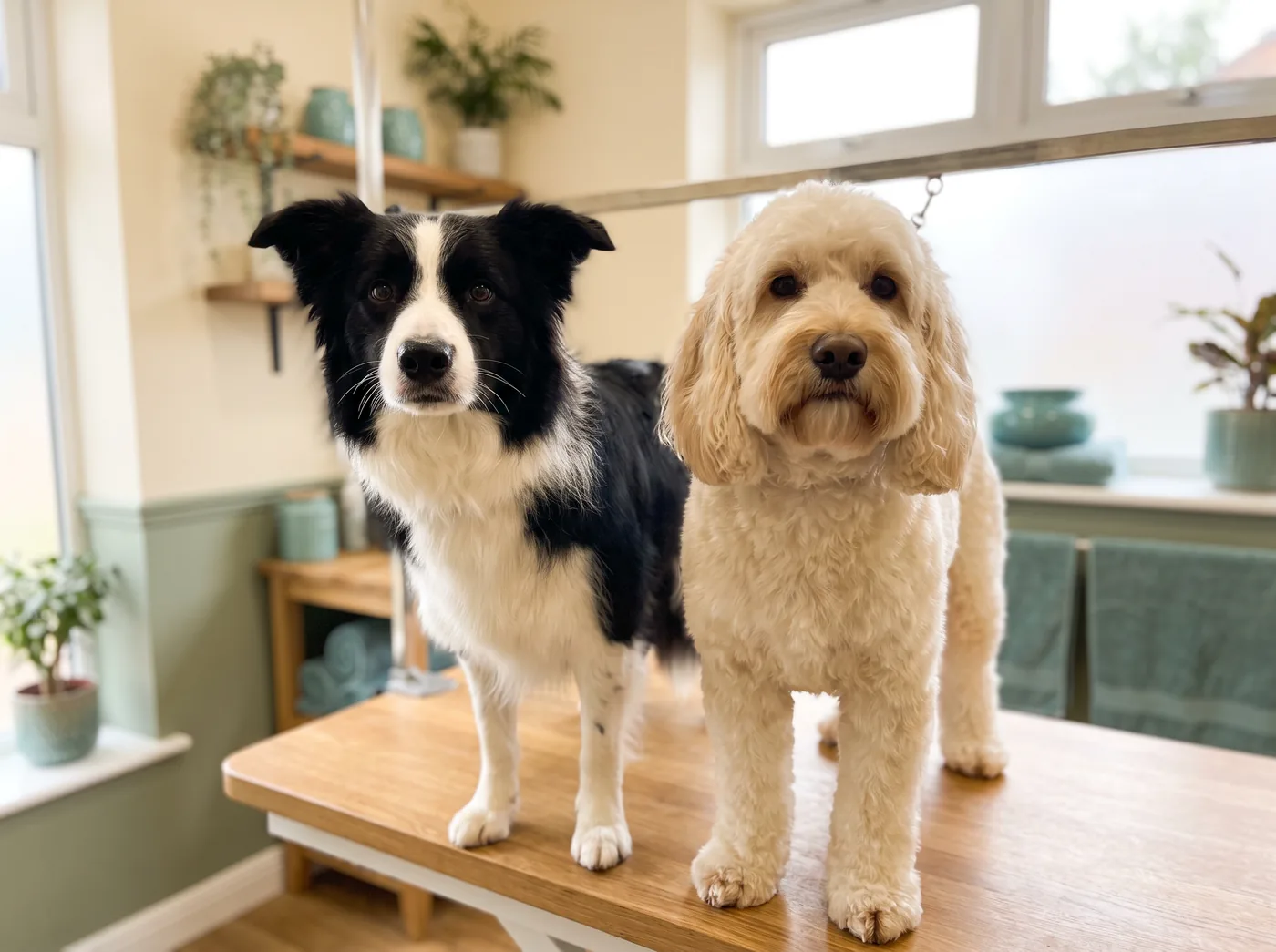A Border Collie and a Cockapoo in the twenty-five to fifty pound range